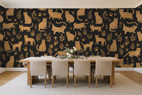 Black And Gold Cat Animal Mural in a dining room