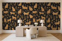 Black And Gold Cat Animal Mural in a home office