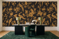 Black And Gold Parrot Animal Mural in a home office