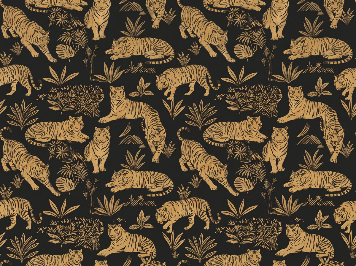 Black And Gold Tiger Animal Mural design