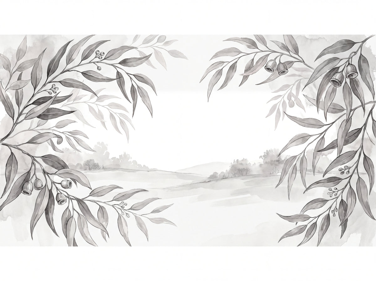 Black And White Eucalyptus Botanical Mural