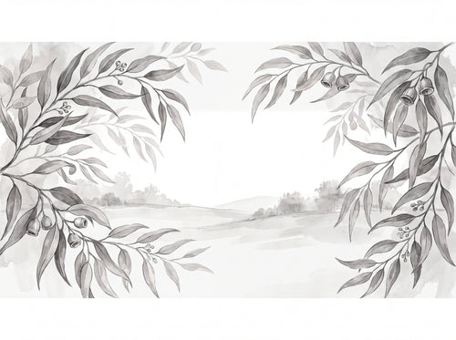 Black And White Eucalyptus Botanical Mural sample on the real paper