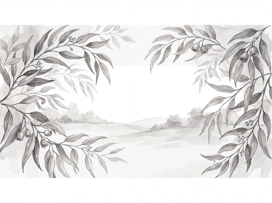 Black And White Eucalyptus Botanical Mural, preview of the area printed on your wall
