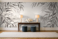 Black And White Eucalyptus Botanical Mural in an entryway