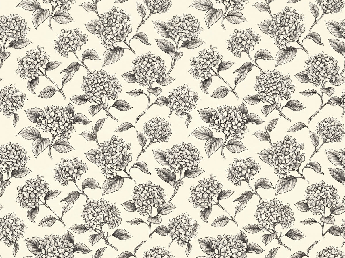 Black And White Hydrangea Floral Mural design