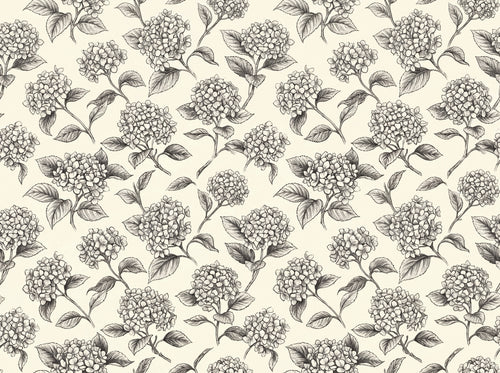 Black And White Hydrangea Floral Mural sample on the real paper