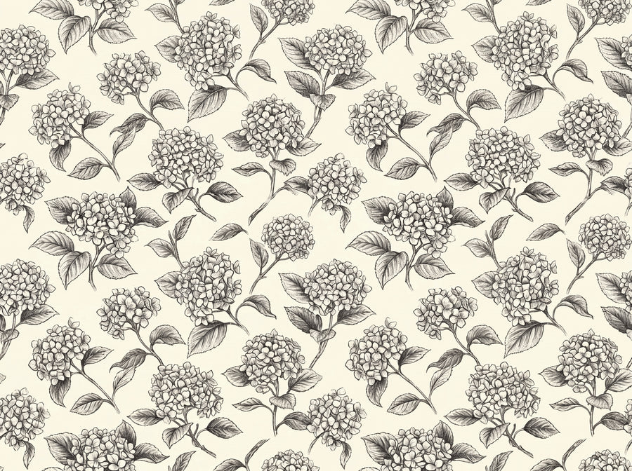 Black And White Hydrangea Floral Mural