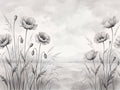 Black And White Poppy Floral Mural