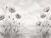 Black And White Poppy Floral Mural design