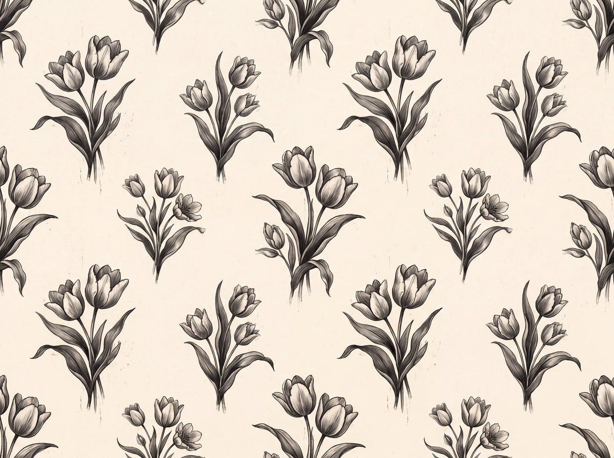 Black And White Tulip Floral Mural design