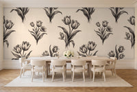 Black And White Tulip Floral Mural in a dining room