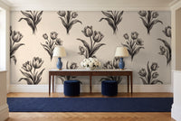 Black And White Tulip Floral Mural in an entryway