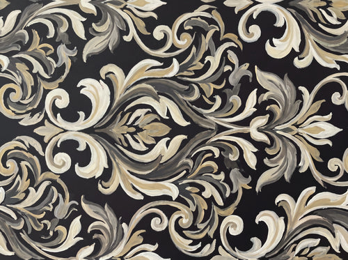 Black Damask Mural sample on the real paper