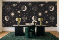 Black Moon Celestial Mural in a home office