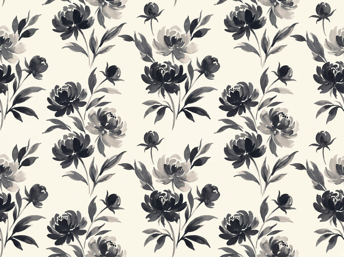 Black Peony Floral Mural placed in your room