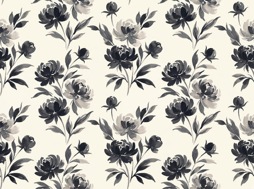 Black Peony Floral Mural sample on the real paper