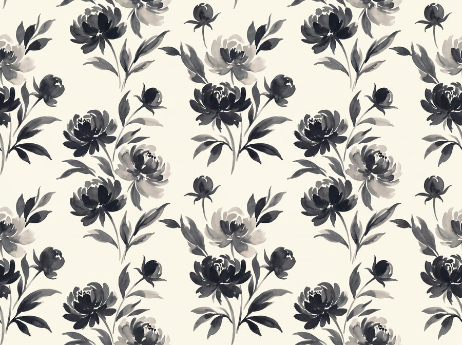 Black Peony Floral Mural