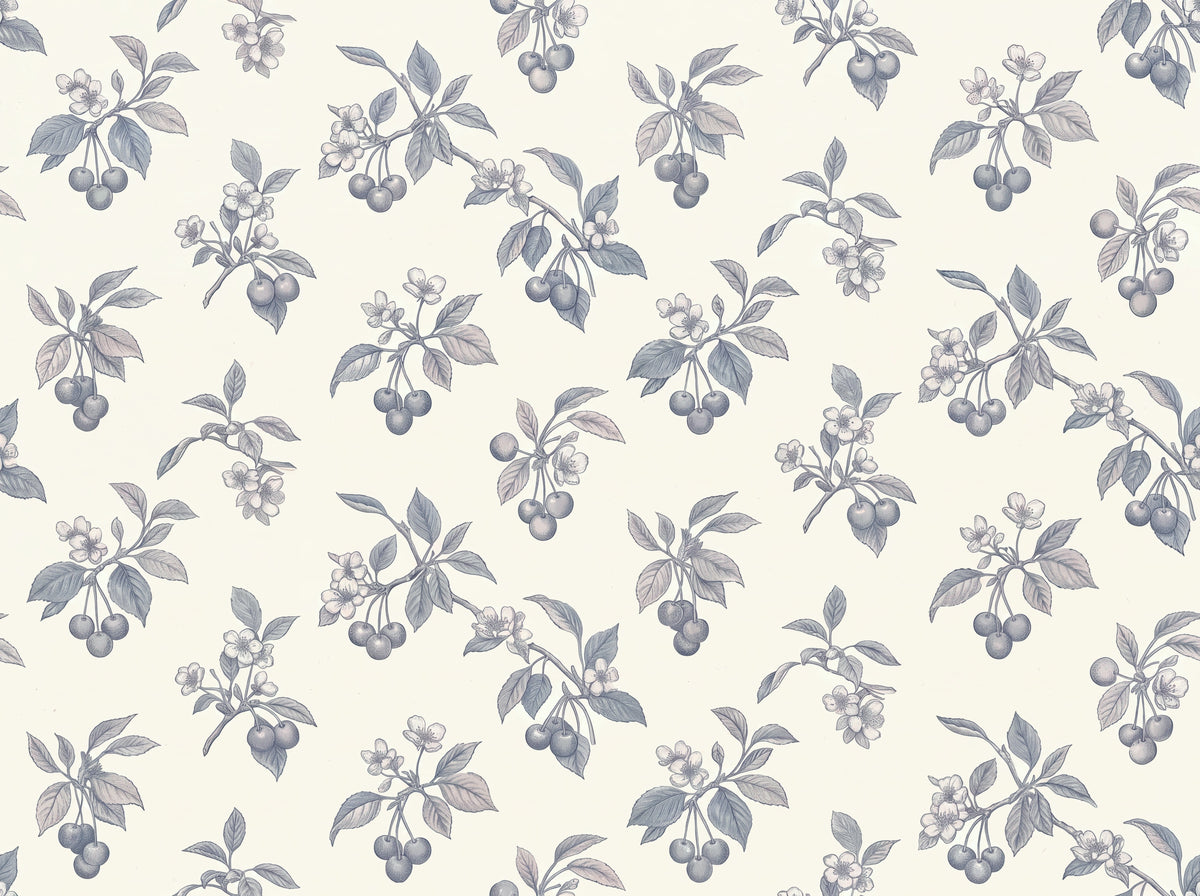 Blue And Grey Cherry Botanical Mural design
