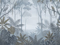 Blue And Grey Jungle Tropical Mural