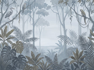 Blue And Grey Jungle Tropical Mural sample