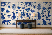Blue And White Cheetah Animal Mural in an entryway