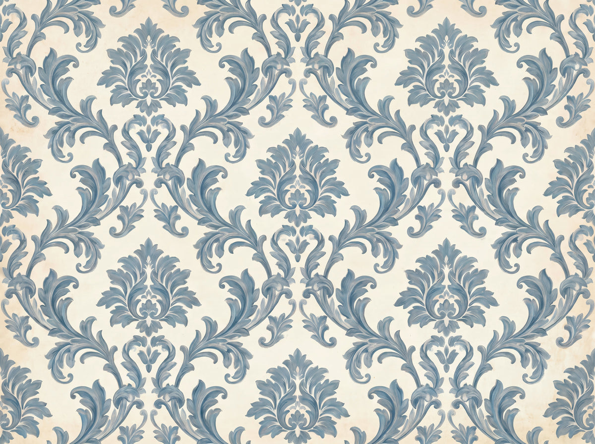 Blue Scroll Damask Mural design