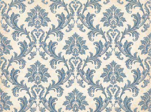 Blue Scroll Damask Mural sample on the real paper