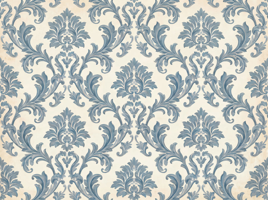 Blue Scroll Damask Mural