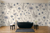 Blue Wildflower Floral Mural in a bathroom