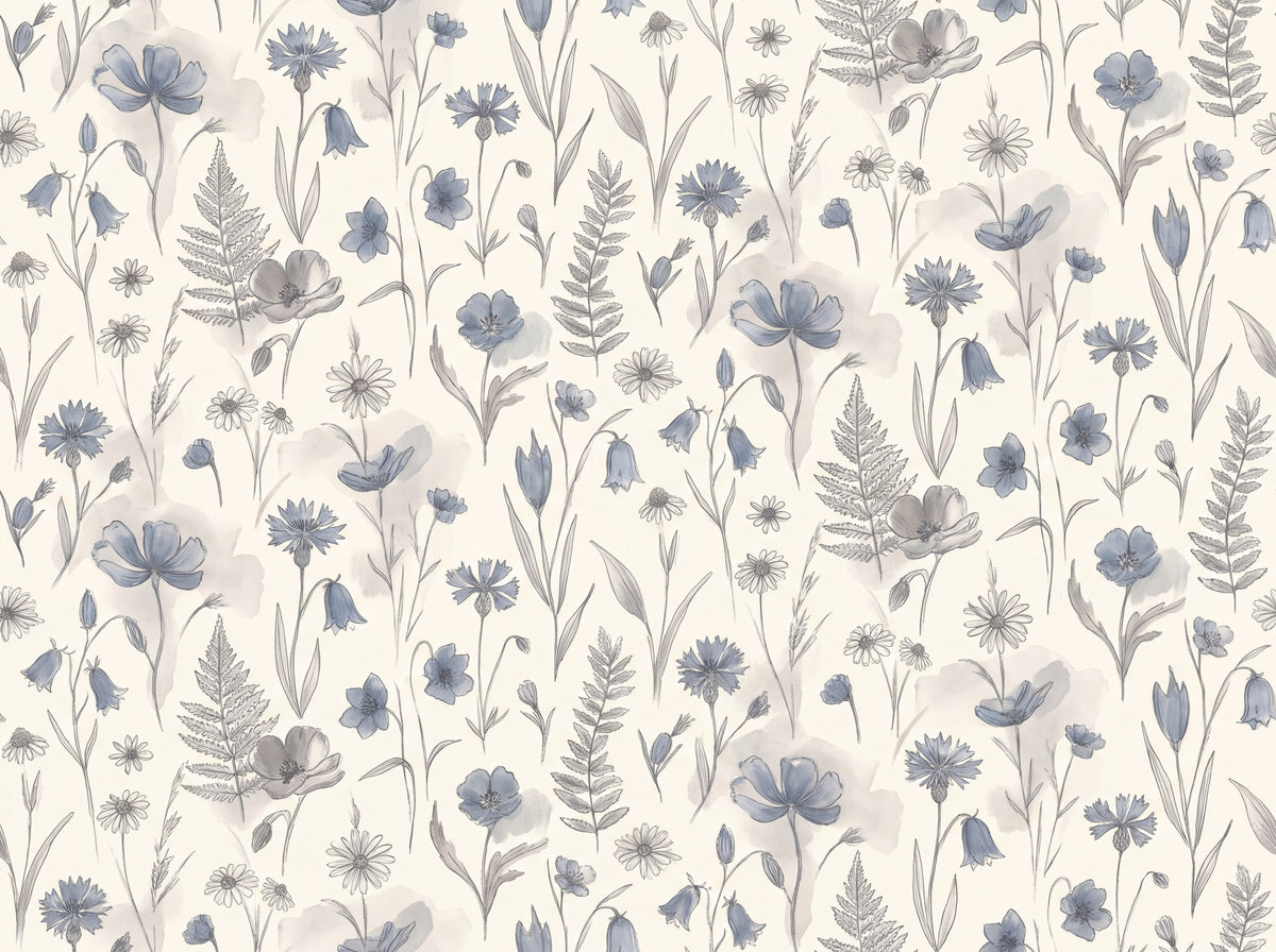 Blue Wildflower Floral Mural design