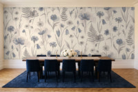 Blue Wildflower Floral Mural in a dining room