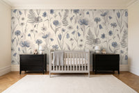 Blue Wildflower Floral Mural in a nursery