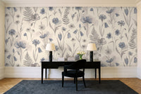 Blue Wildflower Floral Mural in a home office