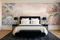 Blush Hydrangea Floral Mural in a bedroom
