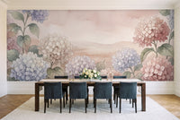 Blush Hydrangea Floral Mural in a dining room