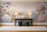 Blush Hydrangea Floral Mural in an entryway