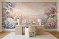 Blush Hydrangea Floral Mural in a home office