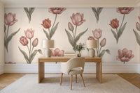Blush Tulip Floral Mural in a home office