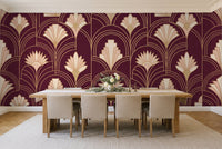 Burgundy Art Deco Mural in a dining room