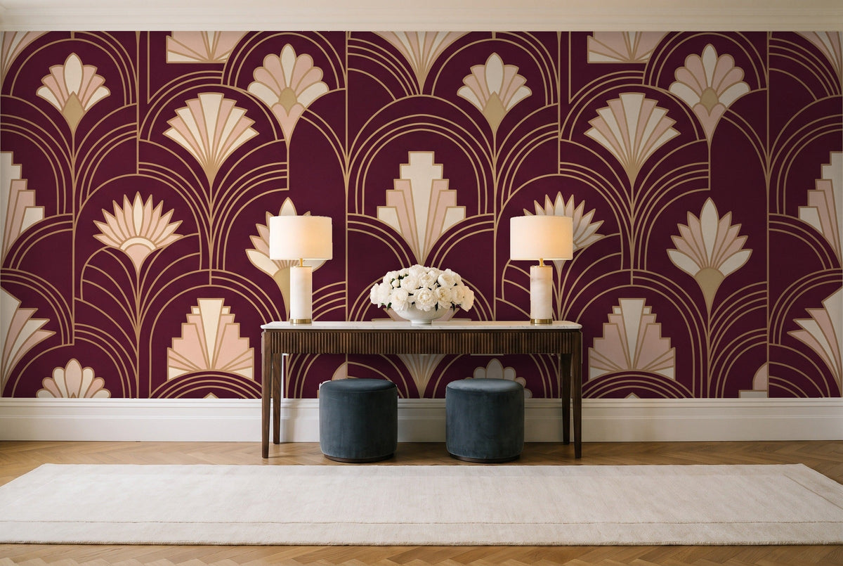Burgundy Art Deco Mural in an entryway