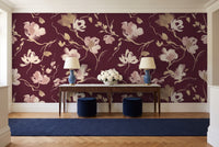 Burgundy Brushstroke Abstract Mural in an entryway