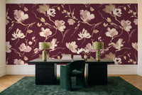 Burgundy Brushstroke Abstract Mural in a home office