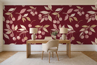 Burgundy Cherry Botanical Mural in a home office