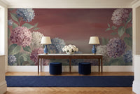 Burgundy Hydrangea Floral Mural in an entryway