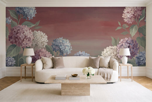 Burgundy Hydrangea Floral Mural