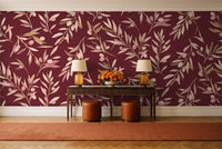 Burgundy Olive Branch Botanical Mural in an entryway