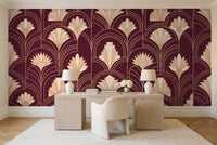 Burgundy Art Deco Mural in a home office