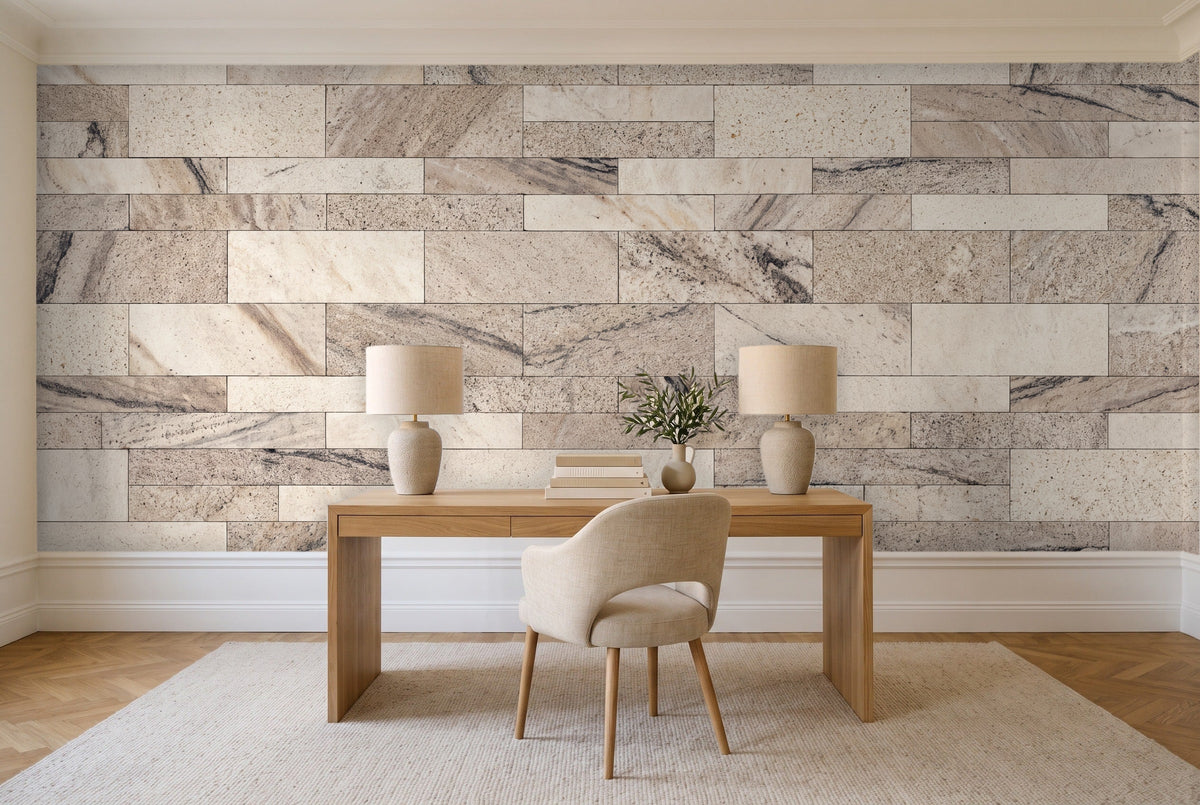 Cream Stone Mural in a home office