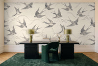 Grey Swallow Animal Mural in a home office