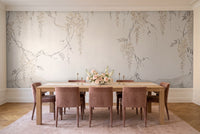 Cream Wisteria Floral Mural in a dining room